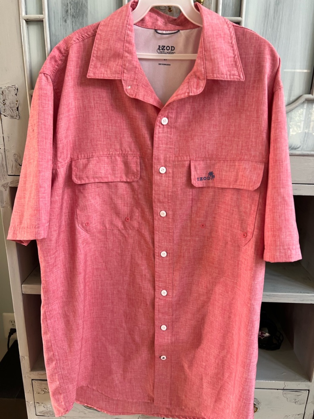 Izod Coral-Red Short Sleeve Button-Up Shirt